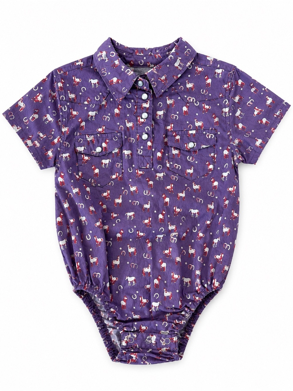 Shyanne Girls 18M Purple Western Horse Print Snap Bodysuit Romper
